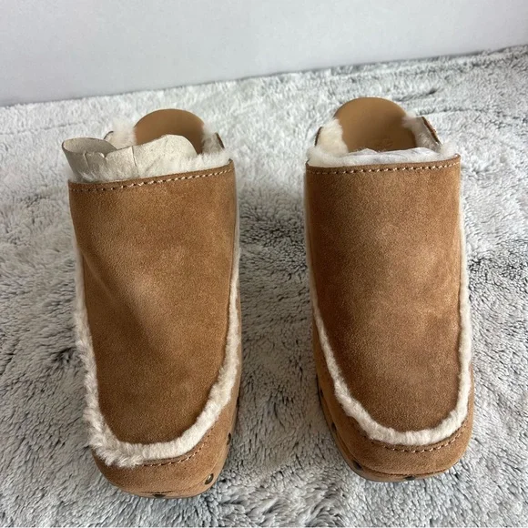 UGG AUBRIANA CHESTNUT SUEDE CLOG HEEL SHOE Women Size 8.0 - Picture 2 of 11